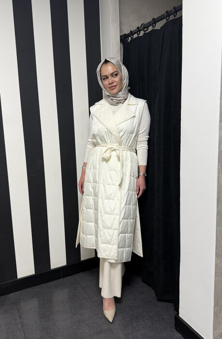 Miss Dalida Triko Astarlı İnce Yelek EKRU - 3