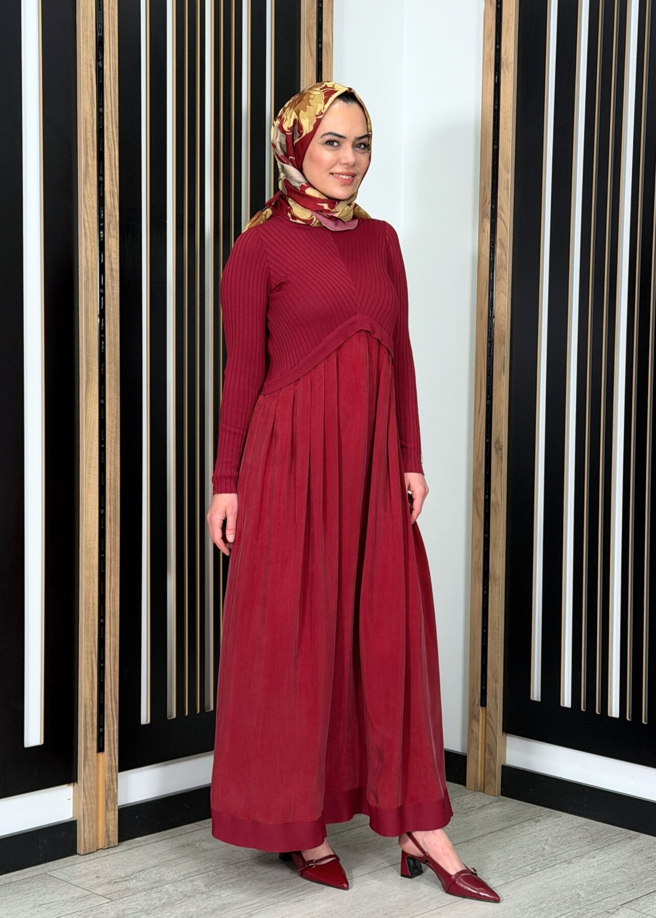 Miss Dalida Triko Cupro Elbise Cherry - 1