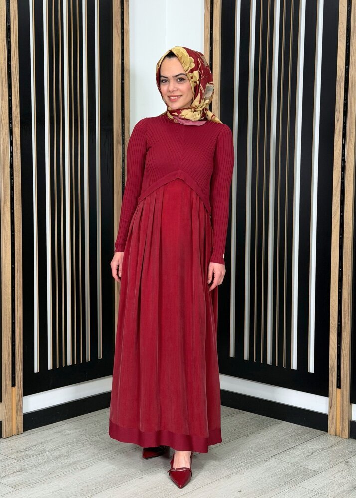 Miss Dalida Triko Cupro Elbise Cherry - 2