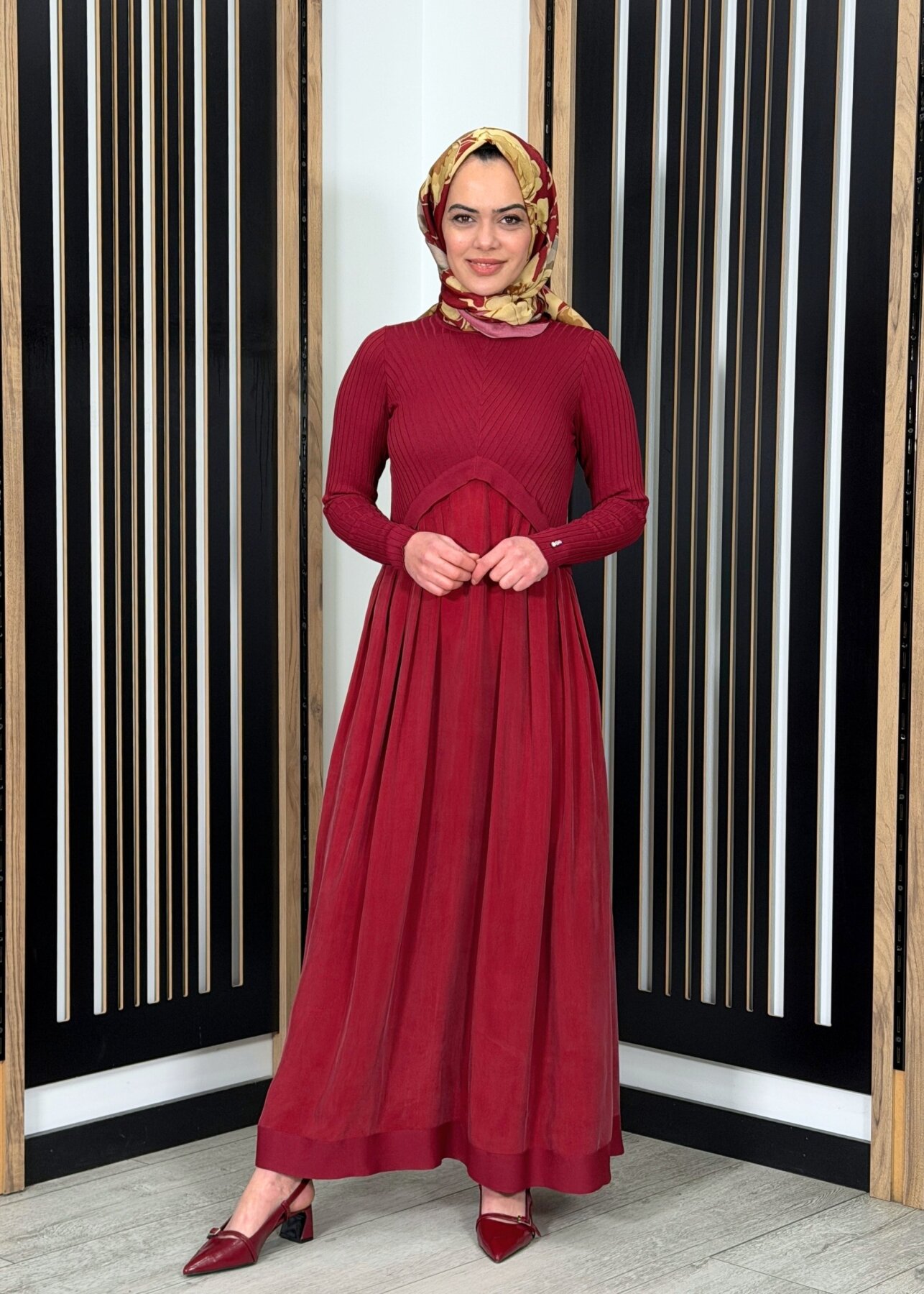 Miss Dalida Triko Cupro Elbise Cherry - 3