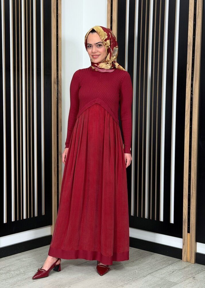 Miss Dalida Triko Cupro Elbise Cherry - 4