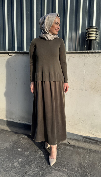 Miss Dalida Triko Cupro Elbise DARDO-TAUPE - 3