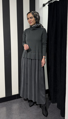 Miss Dalida Triko Cupro Elbise Vate/Dark Grey - 2