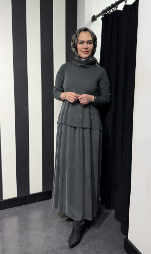 Miss Dalida Triko Cupro Elbise Vate/Dark Grey - 1