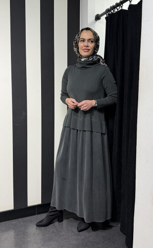 Miss Dalida Triko Cupro Elbise Vate/Dark Grey - 3