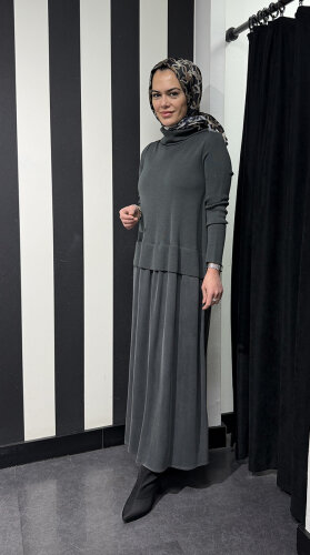 Miss Dalida Triko Cupro Elbise Vate/Dark Grey - 4