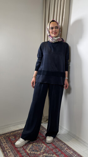 Miss Dalida Triko Detaylı Cupra Kısa Tunik LACİVERT - 2