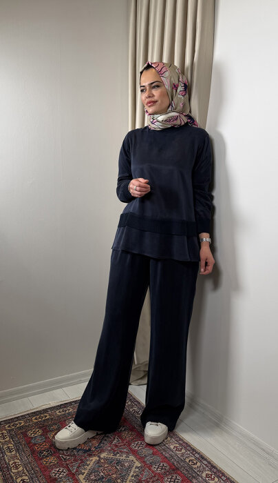 Miss Dalida Triko Detaylı Cupra Kısa Tunik LACİVERT - 3