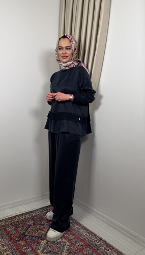 Miss Dalida Triko Detaylı Cupra Kısa Tunik LACİVERT - 4