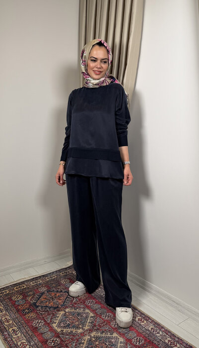 Miss Dalida Triko Detaylı Cupra Kısa Tunik LACİVERT - 5