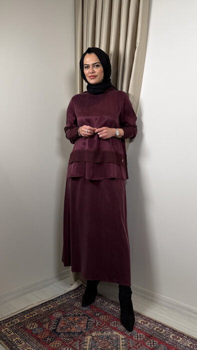 Miss Dalida Triko Detaylı Cupra Kısa Tunik Plum - 1