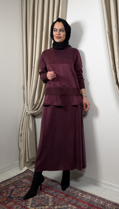 Miss Dalida Triko Detaylı Cupra Kısa Tunik Plum - 2