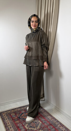 Miss Dalida Triko Detaylı Cupra Kısa Tunik TAUPE - 3