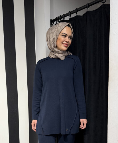 Miss Dalida Triko Detaylı Cupra Tunik LACİVERT