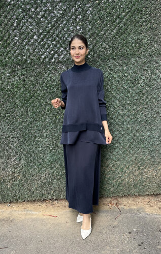 Miss Dalida Triko Detaylı Cupra Tunik LACİVERT