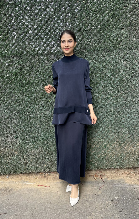 Miss Dalida Triko Detaylı Cupra Tunik LACİVERT - 1