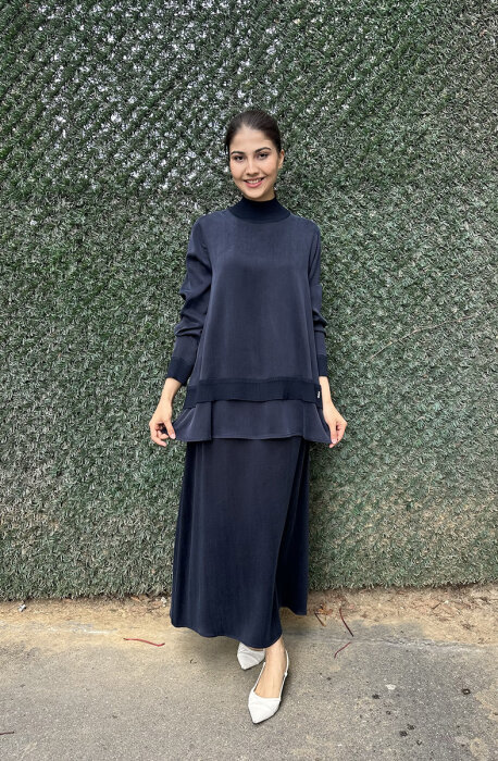 Miss Dalida Triko Detaylı Cupra Tunik LACİVERT - 2