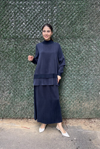 Miss Dalida Triko Detaylı Cupra Tunik LACİVERT - 3