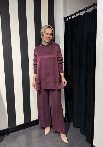 Miss Dalida Triko Detaylı Cupra Tunik Plum