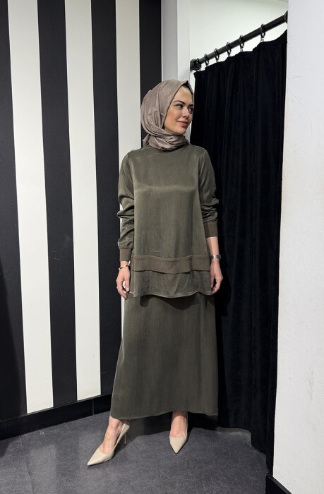 Miss Dalida Triko Detaylı Cupra Tunik TAUPE - 3