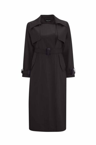 Miss Dalida Triko Detaylı Kumaş Trençkot BLACK - 1