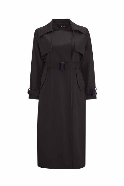 Miss Dalida Triko Detaylı Kumaş Trençkot BLACK - 1