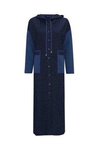 Miss Dalida Triko Detaylı Uzun Denim Kap İNDİGO - 1