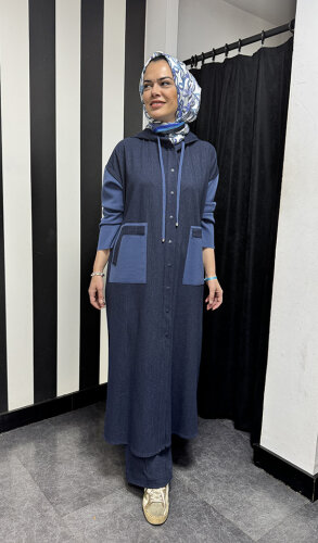 Miss Dalida Triko Detaylı Uzun Denim Kap İNDİGO - 4