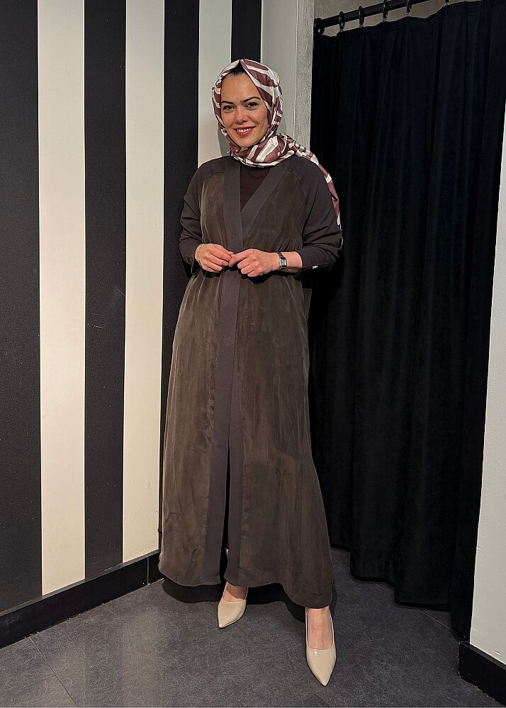 Miss Dalida Triko Detaylı V Yaka Cupro Kap Cacao - 4