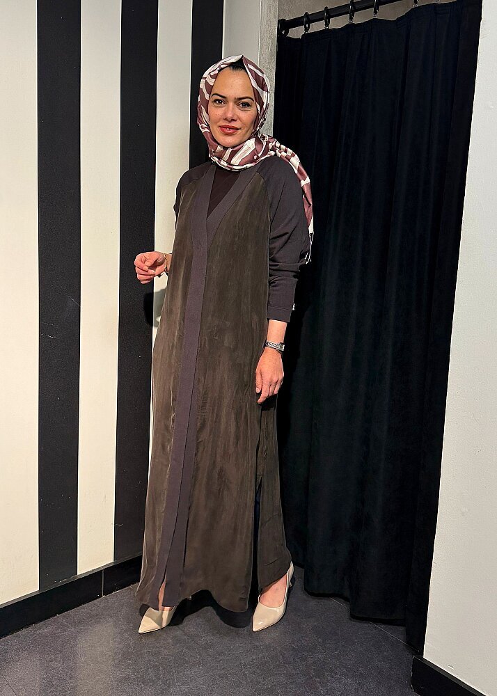 Miss Dalida Triko Detaylı V Yaka Cupro Kap Cacao - 5