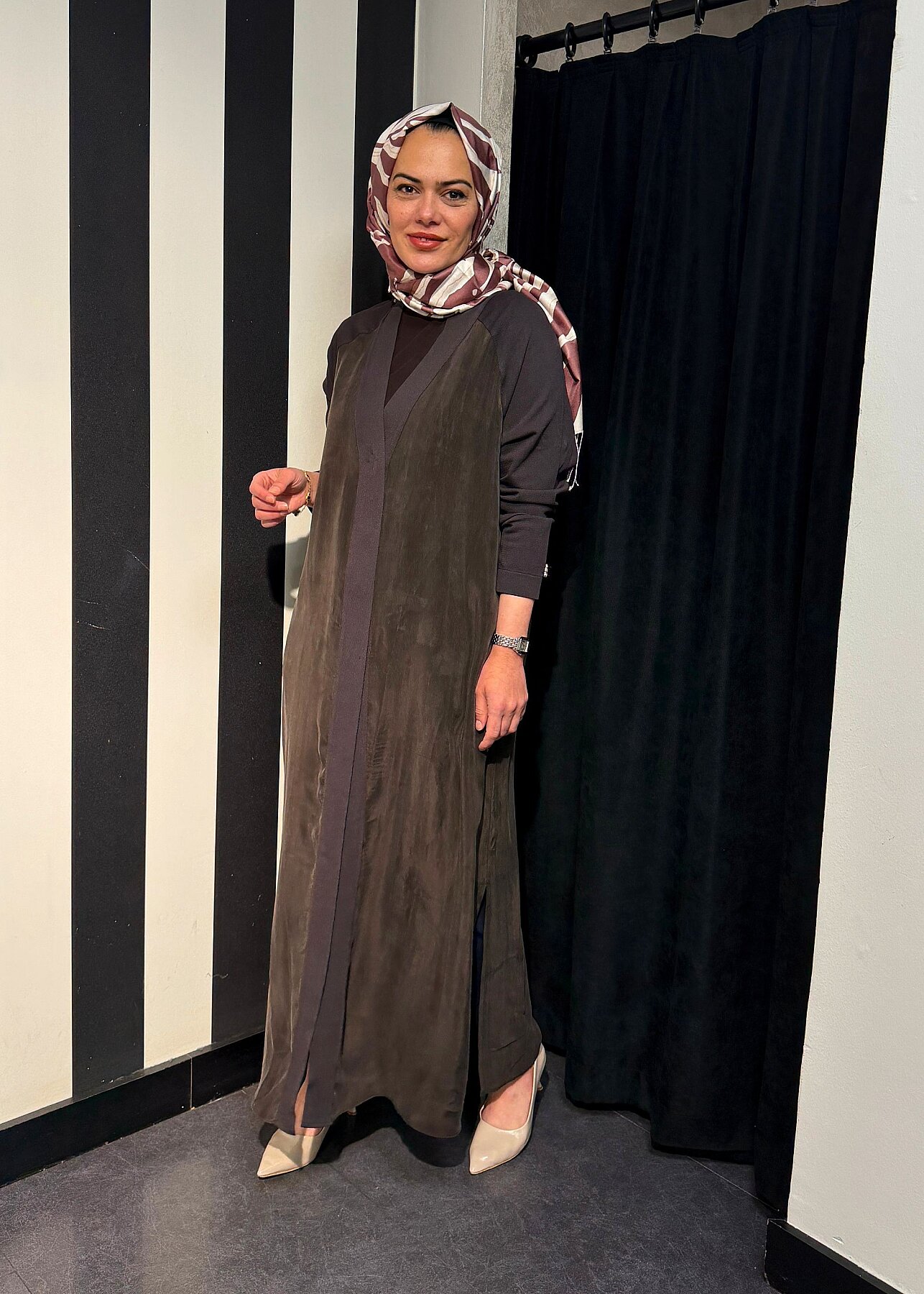 Miss Dalida Triko Detaylı V Yaka Cupro Kap Cacao - 5