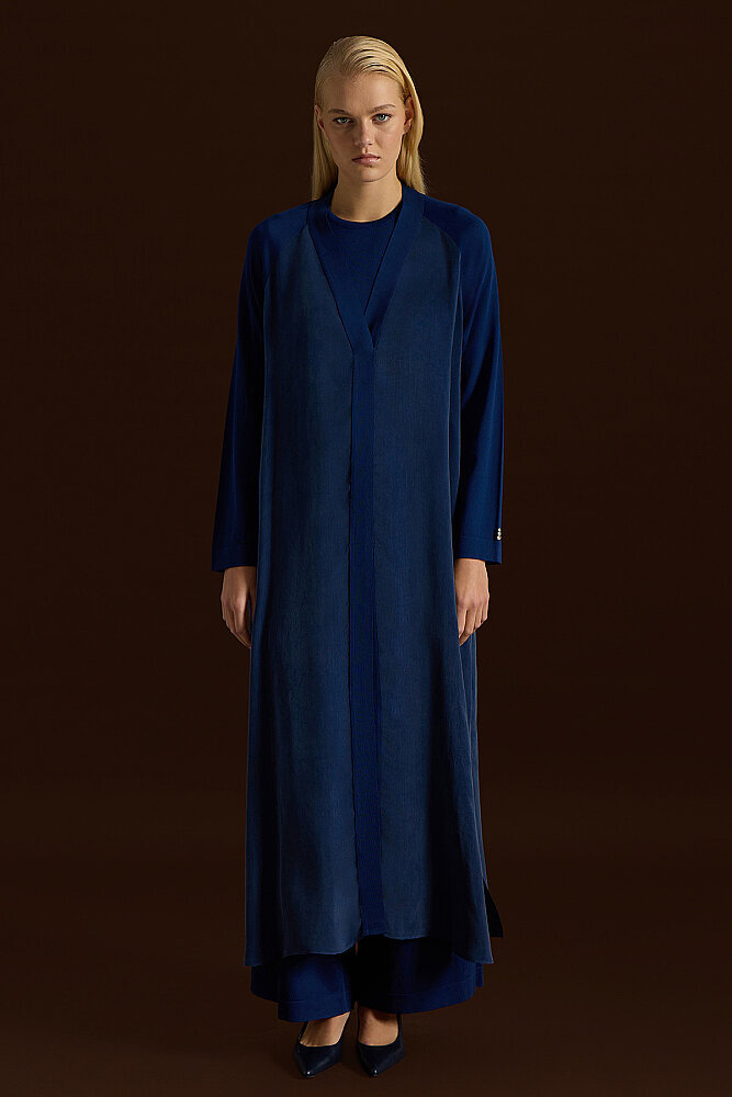 Miss Dalida Triko Detaylı V Yaka Cupro Kap Dark Navy