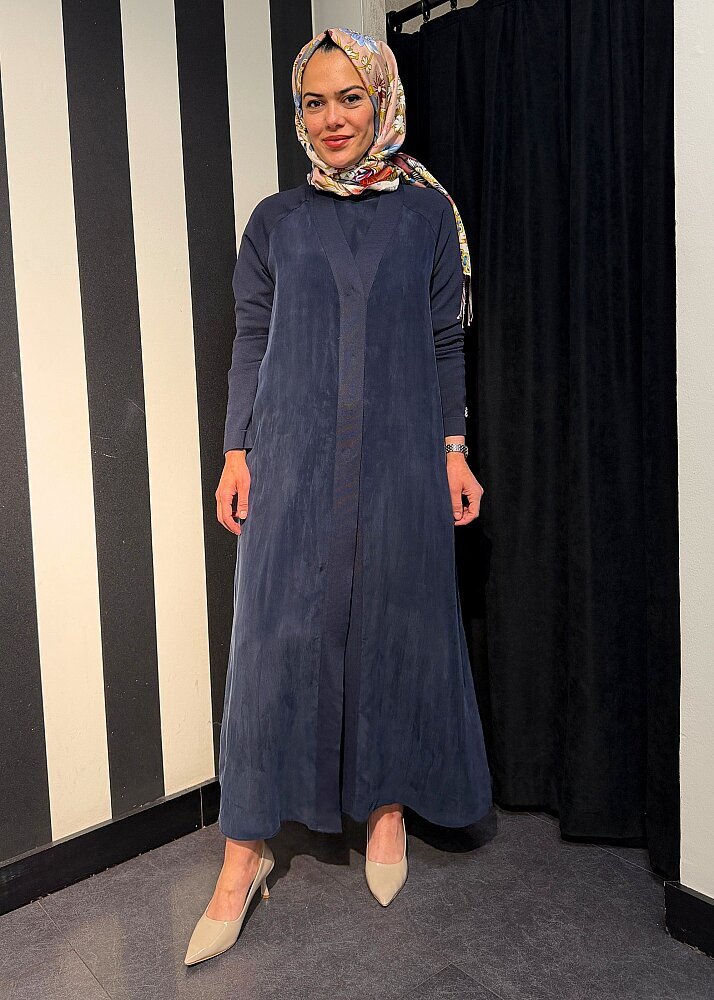 Miss Dalida Triko Detaylı V Yaka Cupro Kap Dark Navy - 2