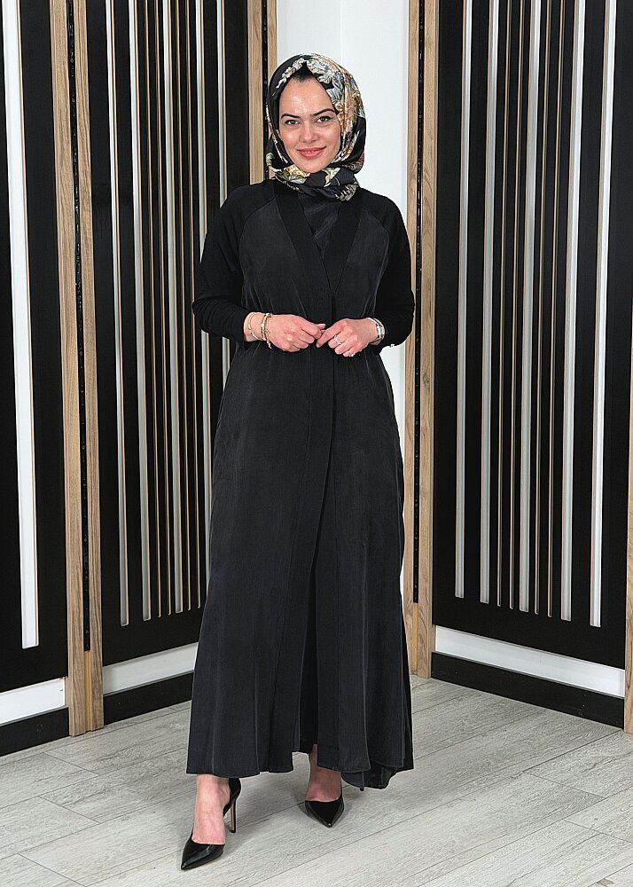 Miss Dalida Triko Detaylı V Yaka Cupro Kap SİYAH - 3