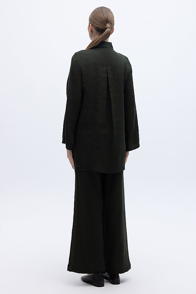 Miss Dalida Triko Tiktaklı Keten Gömlek BLACK - 4