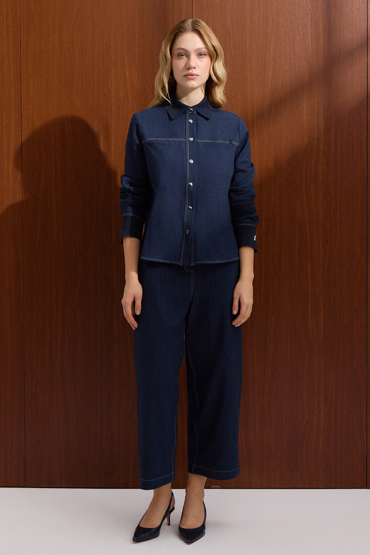 Miss Dalida Triko Yakalı Denim Gömlek Navy - 2