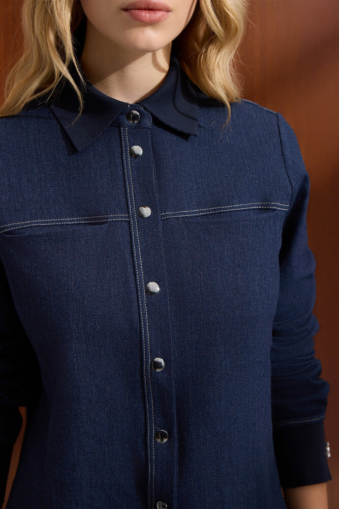 Miss Dalida Triko Yakalı Denim Gömlek Navy