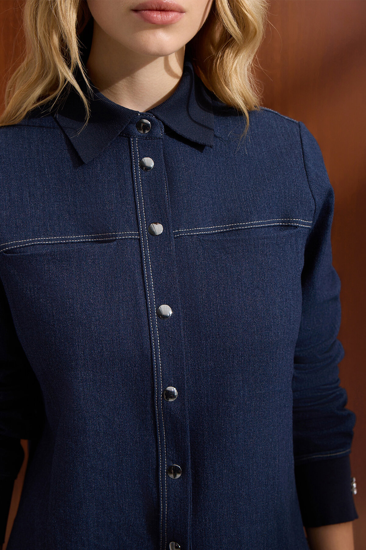 Miss Dalida Triko Yakalı Denim Gömlek Navy - 1