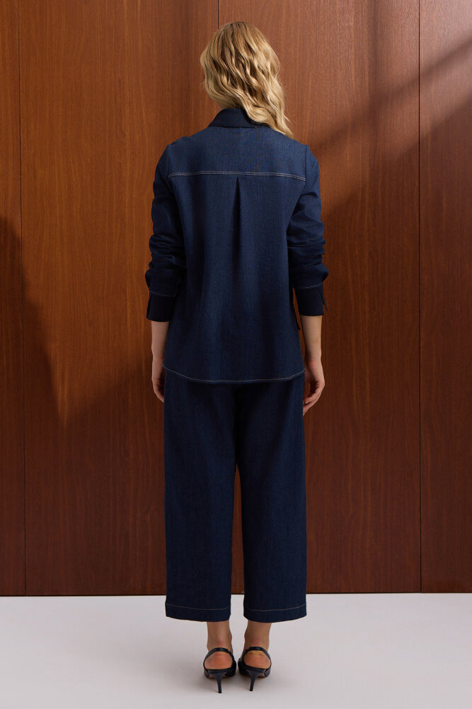 Miss Dalida Triko Yakalı Denim Gömlek Navy - 4