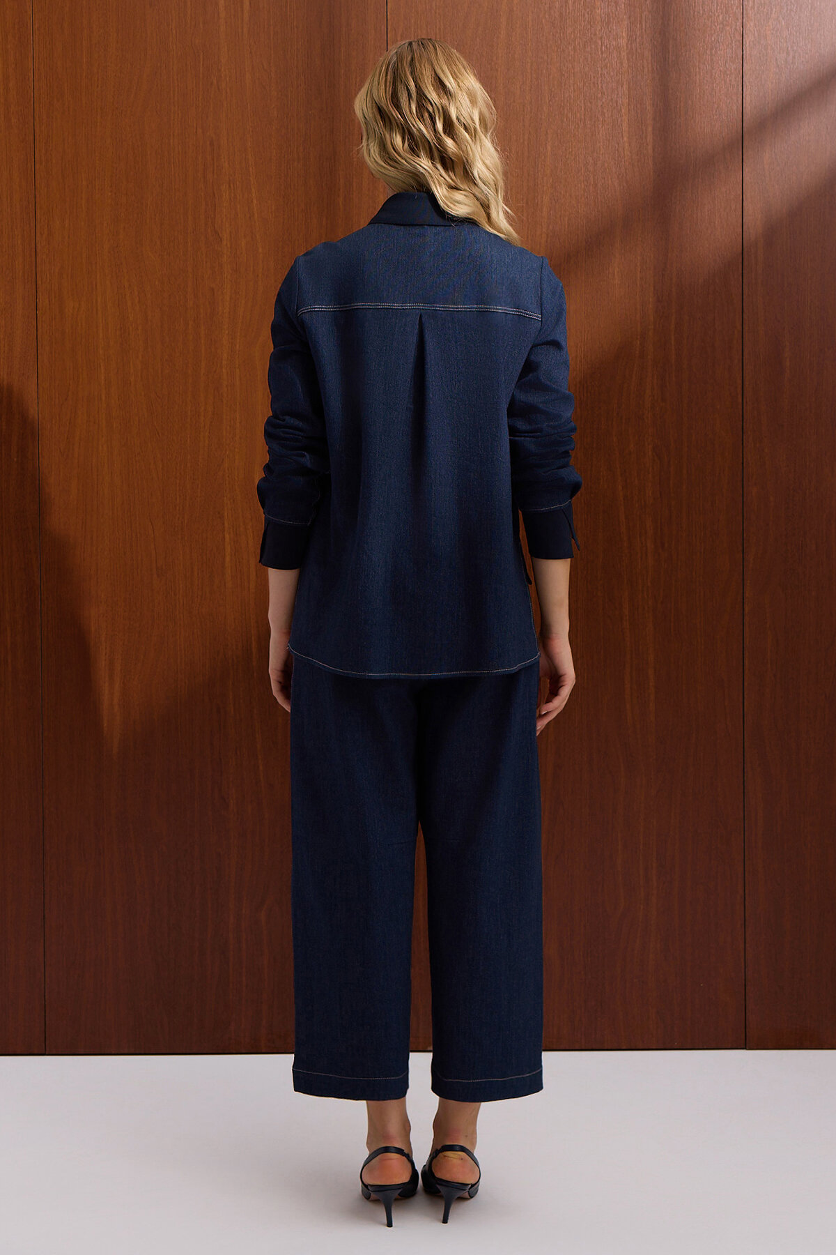 Miss Dalida Triko Yakalı Denim Gömlek Navy - 4