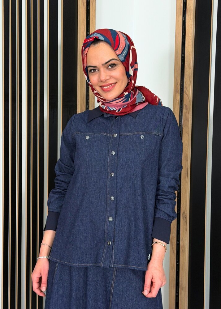 Miss Dalida Triko Yakalı Denim Gömlek Navy