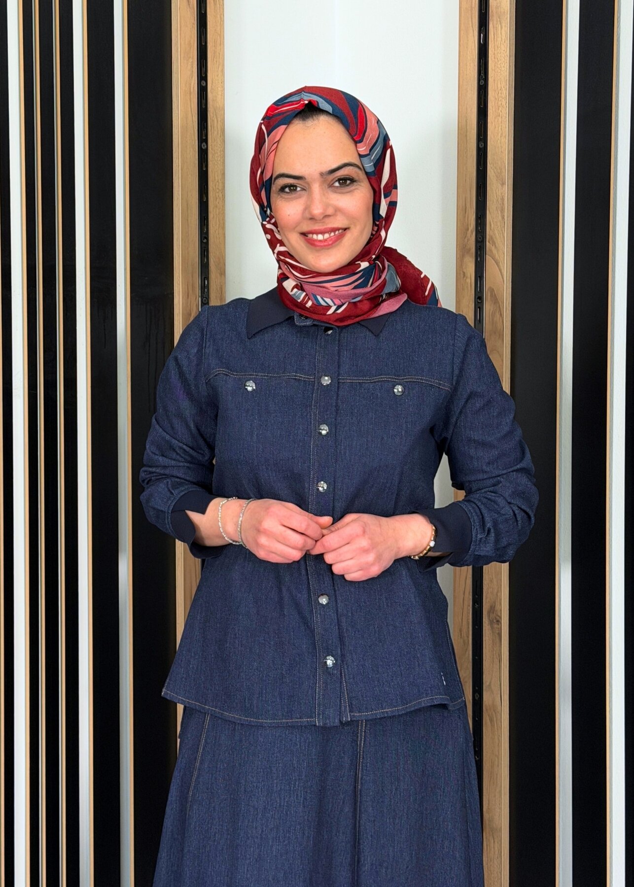 Miss Dalida Triko Yakalı Denim Gömlek Navy - 2