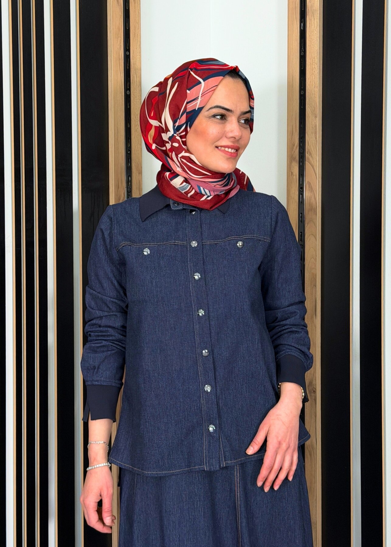 Miss Dalida Triko Yakalı Denim Gömlek Navy - 3