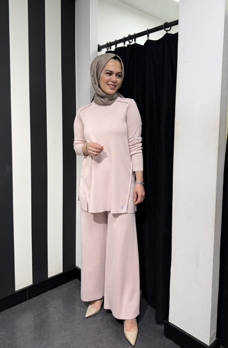 Miss Dalida Uzun Kollu Basic Triko Tunik Bluff_Powder - 1