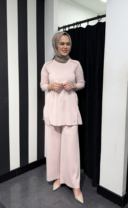 Miss Dalida Uzun Kollu Basic Triko Tunik Bluff_Powder - 3