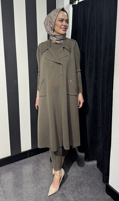 Miss Dalida Uzun Kollu Basic Triko Tunik DARDO-TAUPE - 2