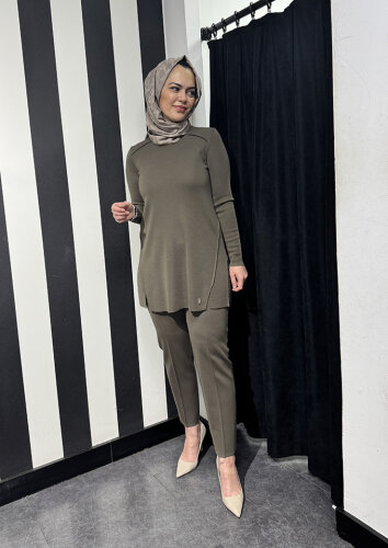 Miss Dalida Uzun Kollu Basic Triko Tunik DARDO-TAUPE - 5