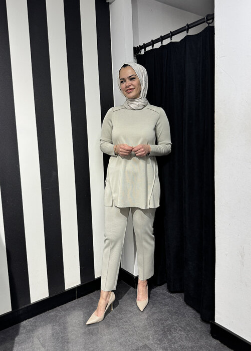 Miss Dalida Uzun Kollu Basic Triko Tunik Elsa/Stone - 1