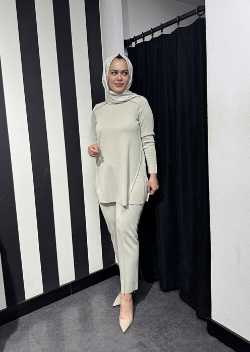 Miss Dalida Uzun Kollu Basic Triko Tunik Elsa/Stone - 2