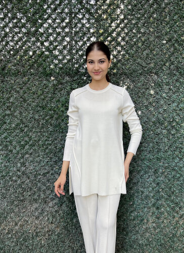 Miss Dalida Uzun Kollu Basic Triko Tunik Fede/Ecru 